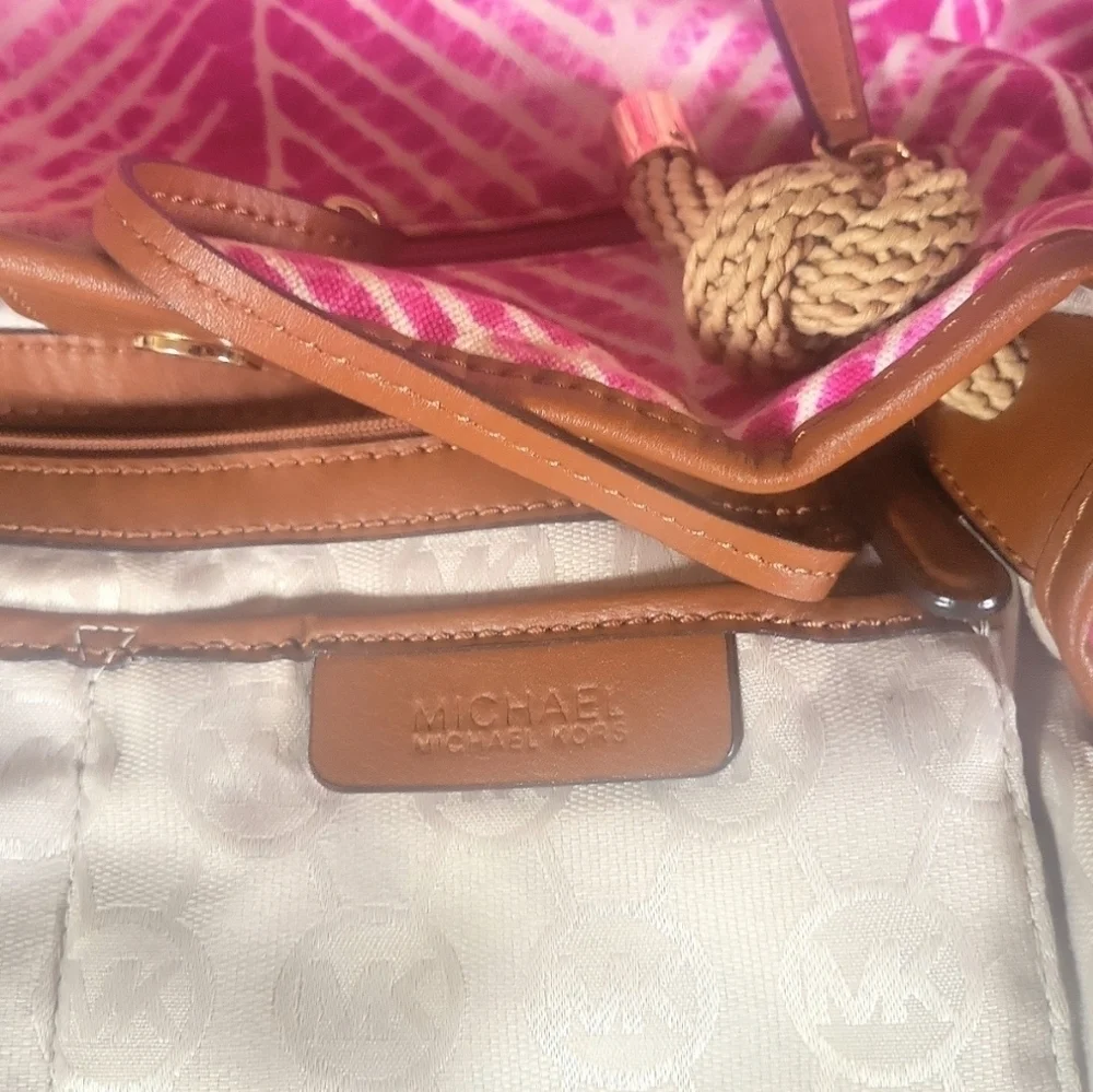 Michael Kors Marina Raspberry Tie Dyed Canvas Tote Handbag